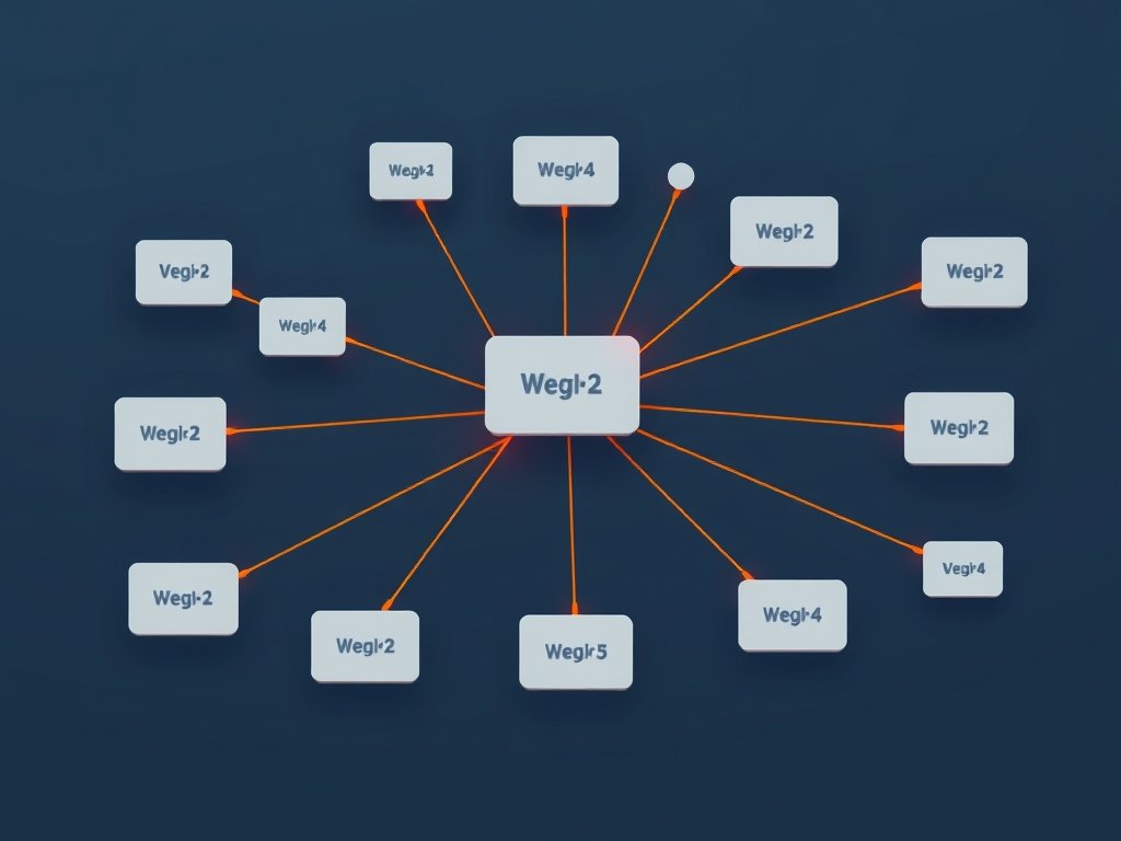 Abstract netwerk van websiteknooppunten en verbindingslijnen die referring domains representeren.