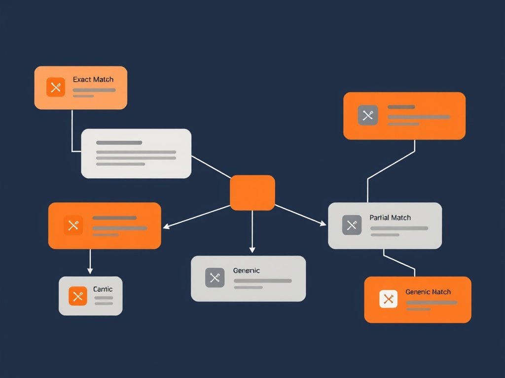 Abstract dashboard met verbonden panelen die verschillende soorten anchor text visualiseren.